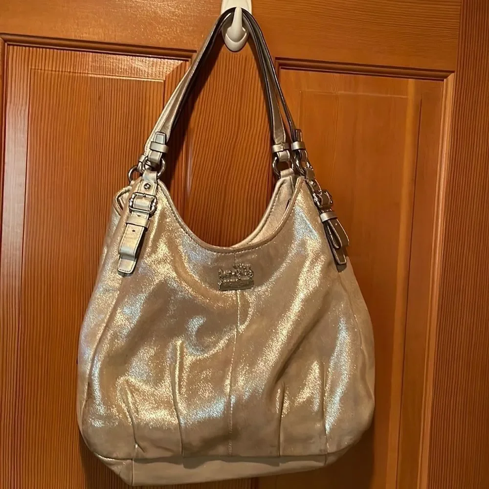 COACH gold leather hobo purse
